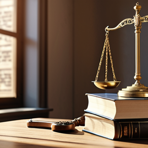 Home 11 **Scales of Justice with a heart on one side and a stack of law books on the other. Natural sunlight.** (Concept: Balancing justice with humanity and legal knowledge.)