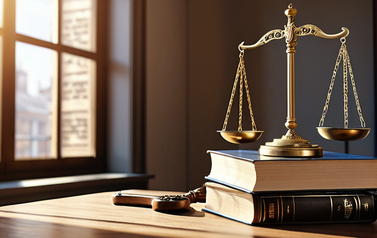 **Scales of Justice with a heart on one side and a stack of law books on the other. Natural sunlight.** (Concept: Balancing justice with humanity and legal knowledge.)