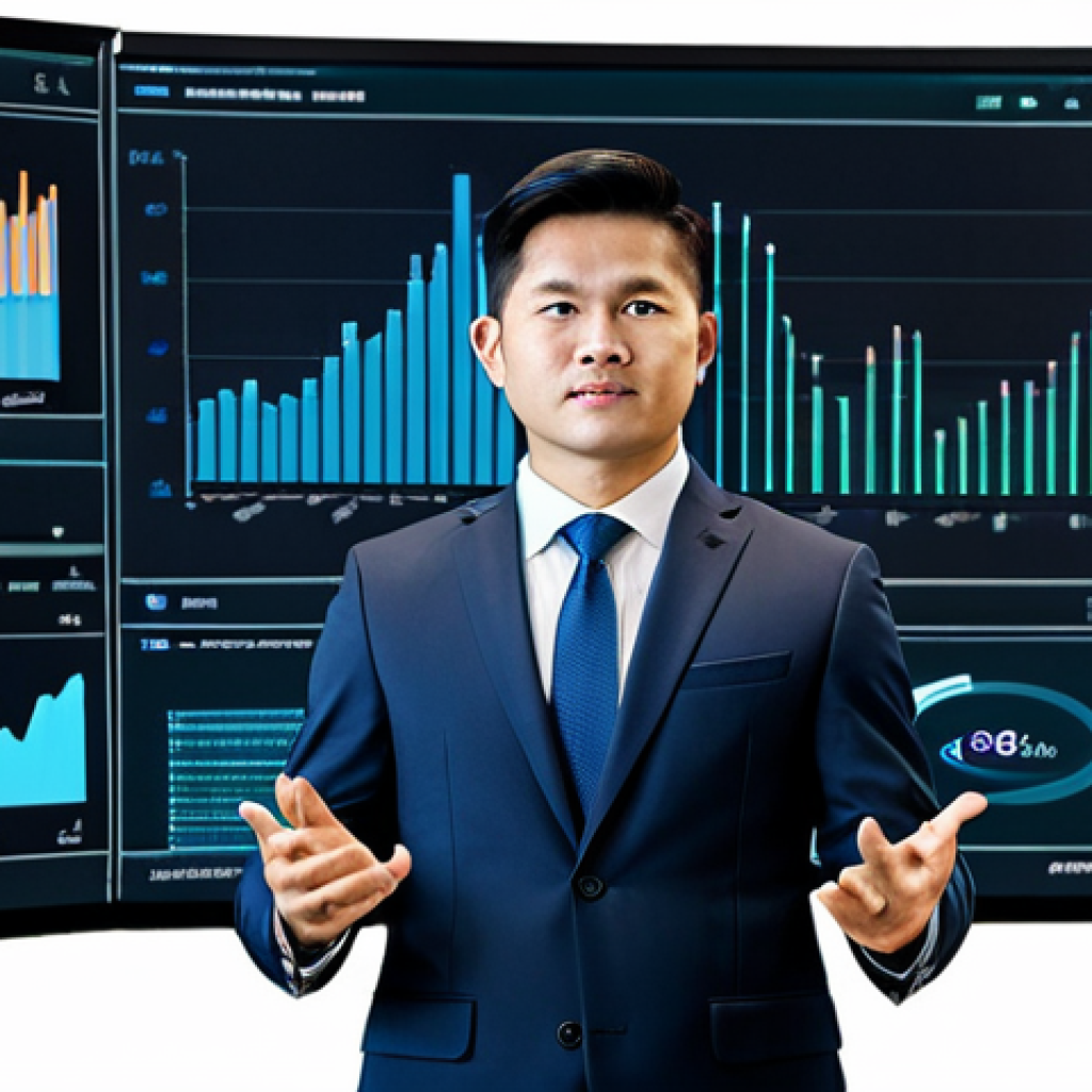 A professional Vietnamese male lawyer in a modest business suit, standing confidently and gesturing towards a futuristic transparent display. The display shows intricate legal data visualizations, AI-powered contract analysis tools, and smart legal document interfaces. The setting is a sleek, modern LegalTech innovation hub with ambient, professional lighting and large data screens in the background. High resolution, cinematic lighting, ultra-detailed, professional photography, perfect anatomy, correct proportions, well-formed hands, natural body proportions, natural pose, safe for work, appropriate content, fully clothed, professional dress.