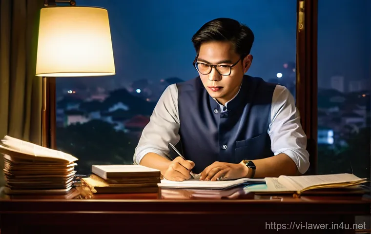 법률 변호사로 일하며 배운 교훈 - **Prompt:** A serene and tastefully decorated law office in Ho Chi Minh City. A Vietnamese female la...