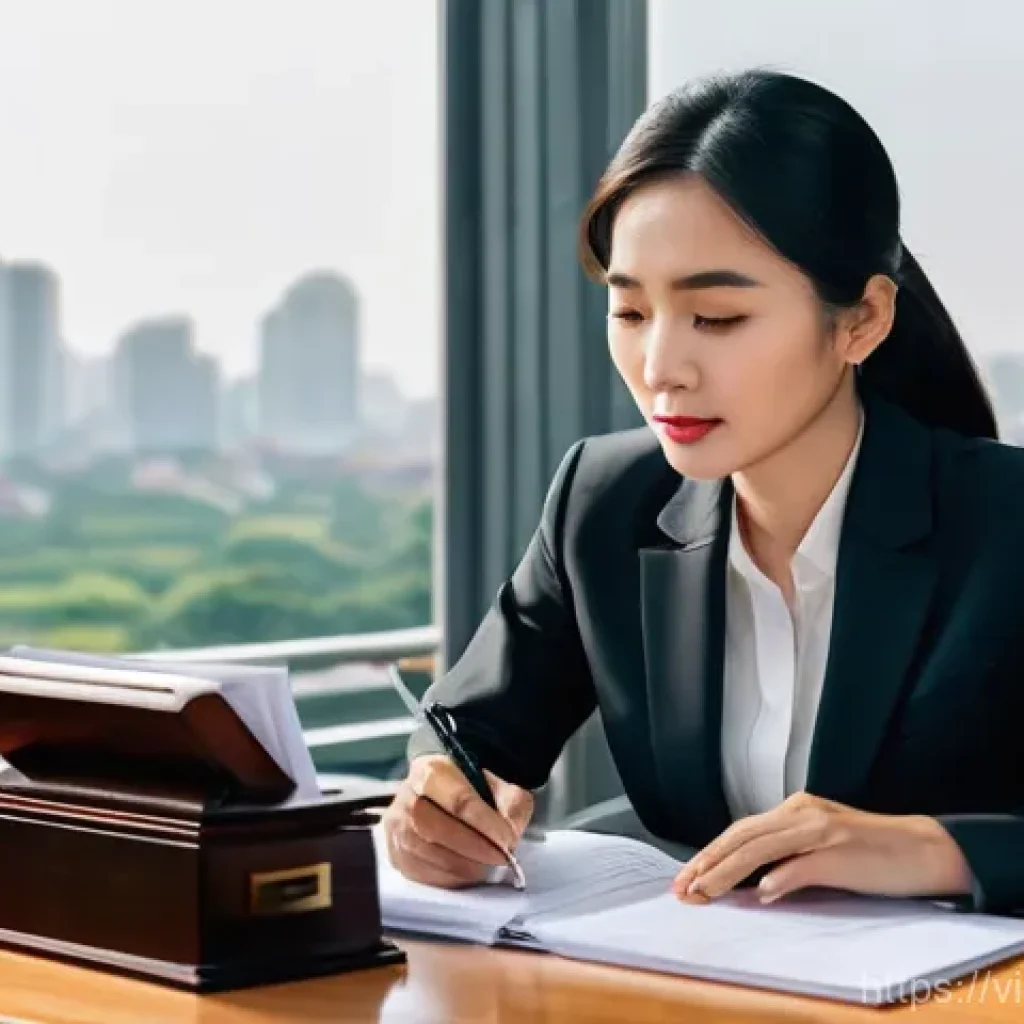 변호사와 고객과의 신뢰 구축 - **Prompt:** A professional Vietnamese female lawyer in her late 30s, dressed in a sharp business sui...