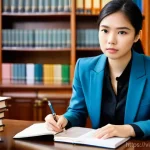 변호사 시험에서 합격률 높은 과목 - **Prompt:** A focused and diligent young female law student or aspiring lawyer, mid-20s, with a seri...