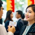 Home 19 변호사 경력 초기 실수와 대처법 - A young Vietnamese lawyer in professional business attire, actively networking at a modern legal con...