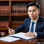 Home 18 변호사 실무를 위한 필수 스킬 - A professional Vietnamese lawyer in a modern office setting, dressed in a smart dark suit with a whi...