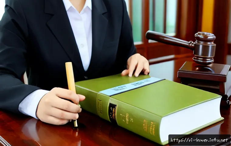 변호사 실무용 필수 법률 용어 - Photorealistic Vietnamese legal professional at a clean wooden desk, carefully organizing color-code...